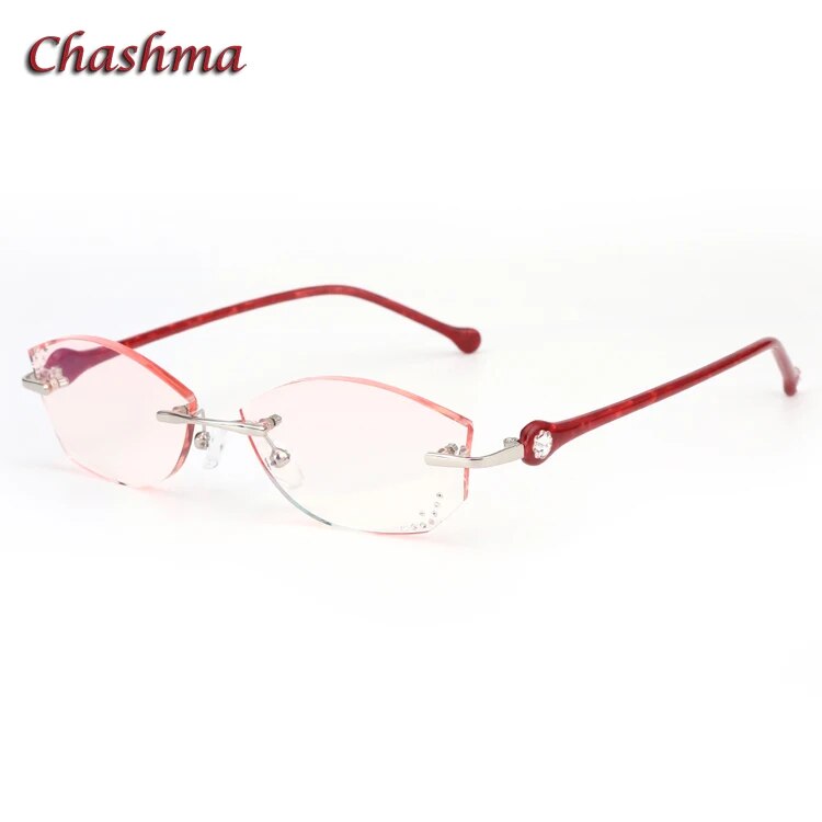 Chashma Ochki Women's Rimless Square Titanium Eyeglasses 77007 Rimless Chashma Ochki Red Pink  
