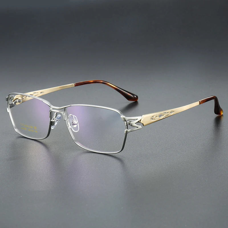 Muzz Unisex Full Rim Square Titanium Eyeglasses 46197 Full Rim Muzz Sivery Gold