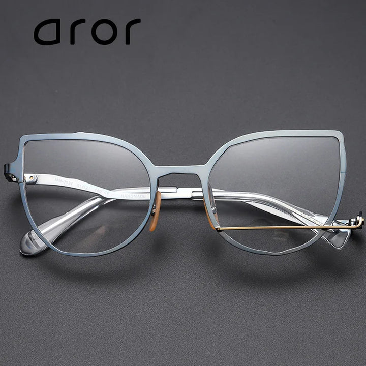 Aror Unisex Full Rim Square Cat Eye Alloy Eyeglasses 49431 Full Rim Aror Black