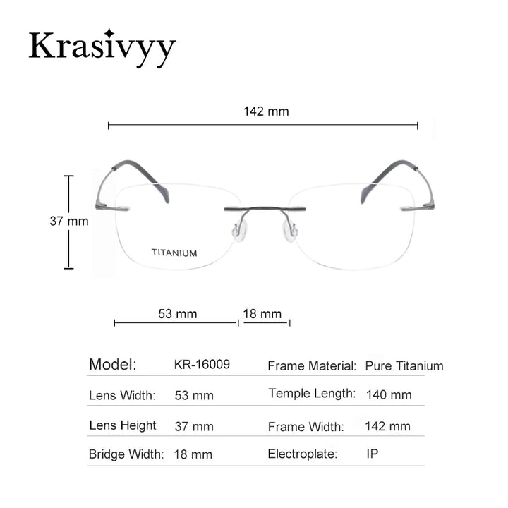 Krasivyy Unisex Rimless Oval Square Titanium Eyeglasses 316009
