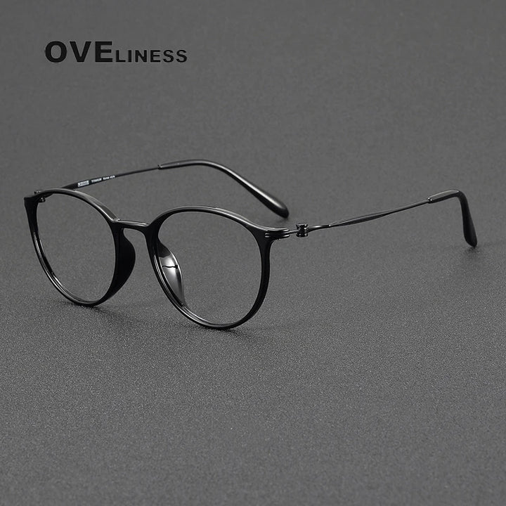 Oveliness Unisex Full Rim Oval Round Acetate Titanium Eyeglasses 8664 Full Rim Oveliness black  