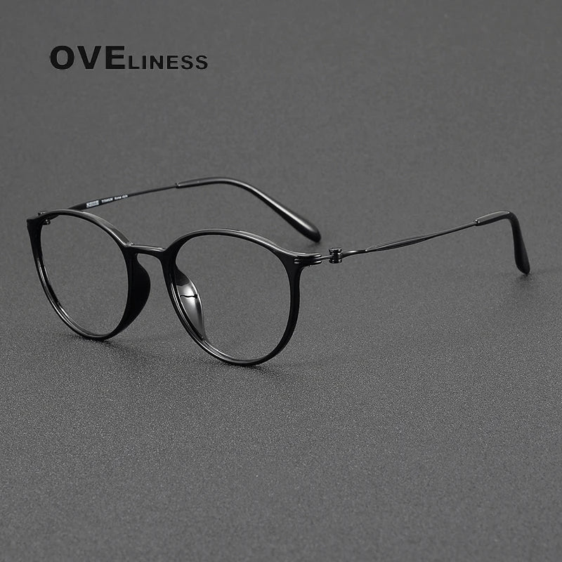Oveliness Women's Full Rim Round Acetate Titanium Eyeglasses 98664
