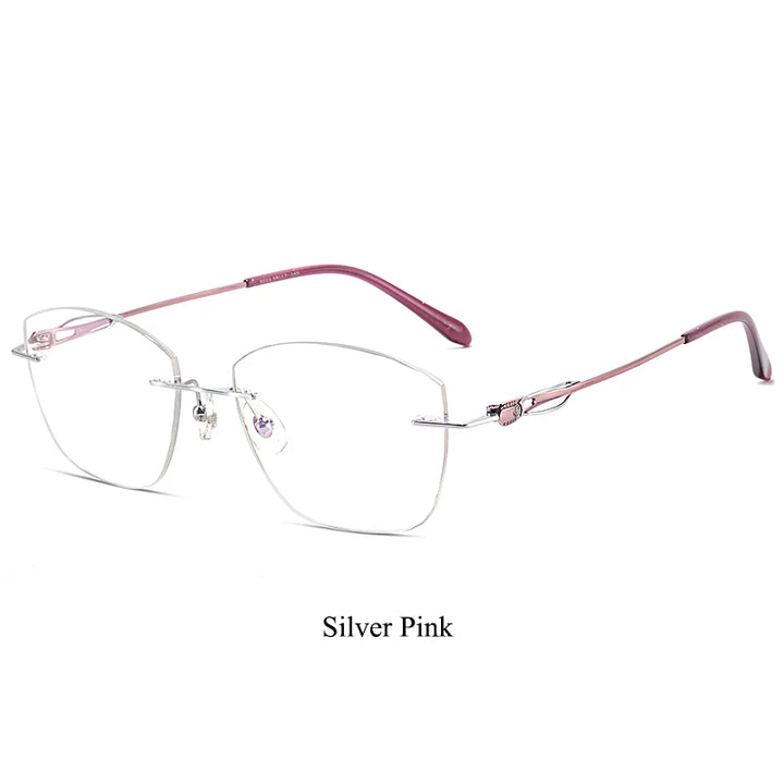 Bclear Women's Rimless Square Cat Eye Titanium Eyeglasses 416022 Rimless Bclear Silver Pink