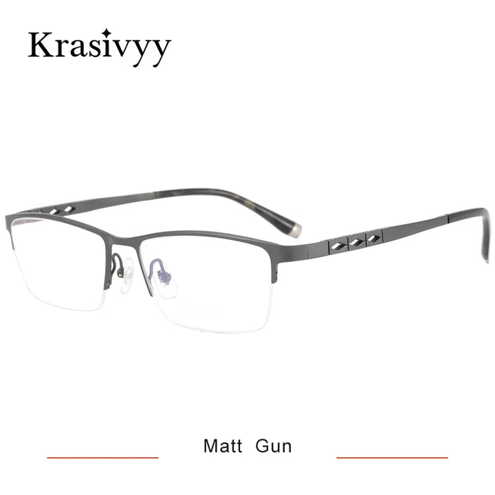 Krasivyy Men's Semi Rim Big Square Titanium Eyeglasses 20076 Semi Rim Krasivyy Matt Gun