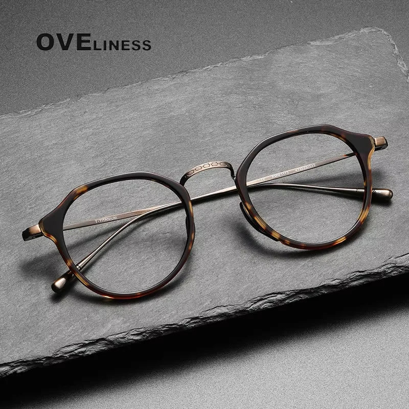 Oveliness Unisex Full Rim Round Oval Acetate Titanium Eyeglasses 14113 Full Rim Oveliness