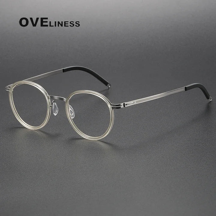 Oveliness Unisex Full Rim Round Acetate Titanium Eyeglasses O8202317 Full Rim Oveliness Champagne  