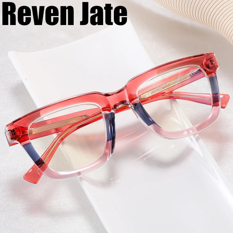 Reven Jate Unisex Full Rim Square Thick Tr 90 Eyeglasses J97725 Full Rim Reven Jate   