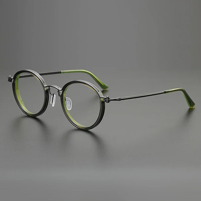 Hewei Unisex Full Rim Round Titanium Acetate Eyeglasses 0006 Full Rim Hewei green  