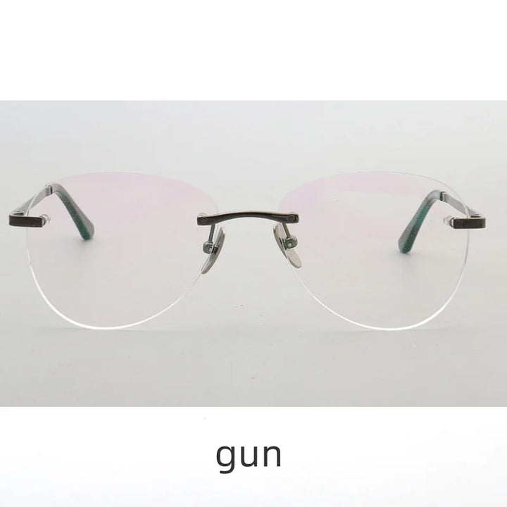 KatKani Unisex Rimless Round Titanium Eyeglasses 02540 Rimless KatKani Eyeglasses gun  