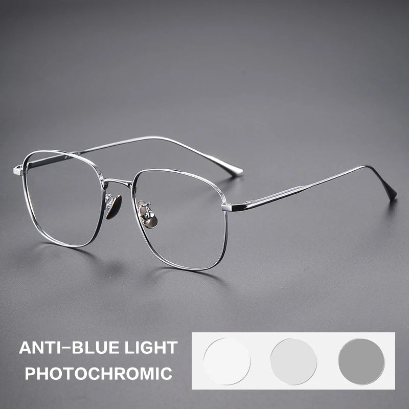 Gatenac Unisex Full Rim Polygon Titanium Photochromic Reading Glasses 531845