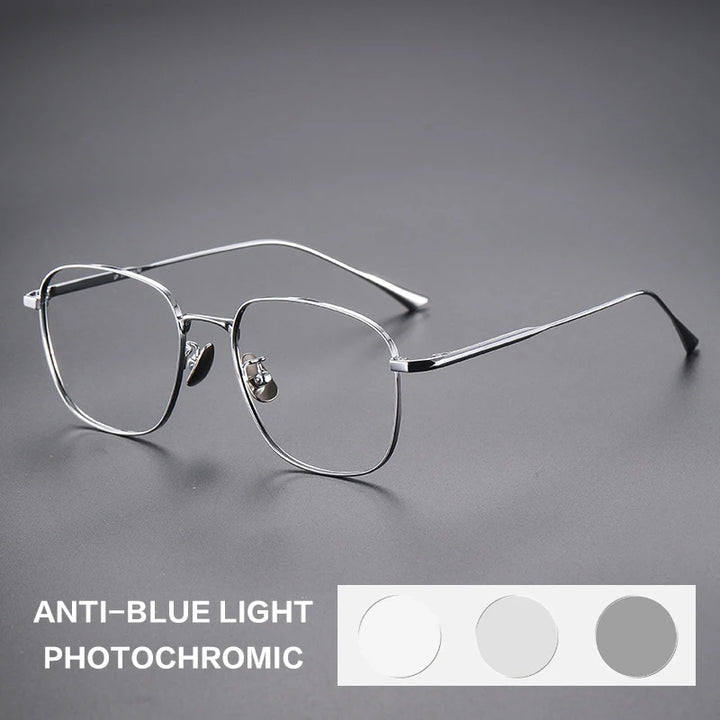 Gatenac Unisex Full Rim Polygon Titanium Photochromic Reading Glasses 531845