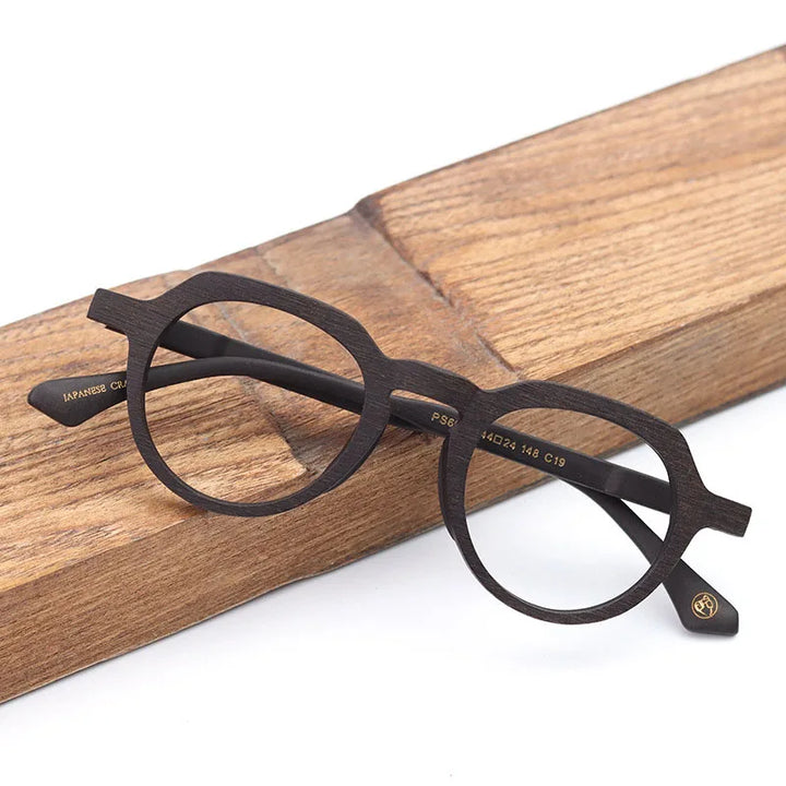 Hdcrafter Unisex Full Rim Flat Top Round Wood Eyeglasses 6022 Full Rim Hdcrafter Eyeglasses   