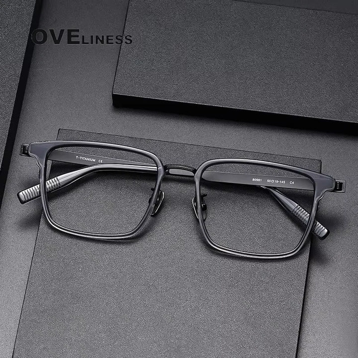 Oveliness Unisex Full Rim Square Acetate Titanium Eyeglasses 80981