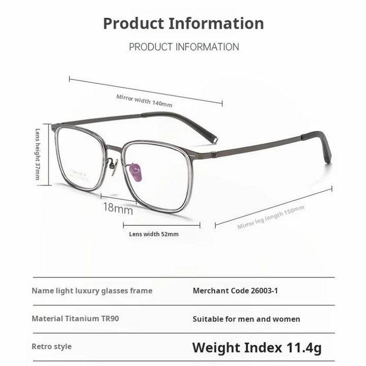 Momoja Unisex Full Rim Square Titanium Tr 90 Eyeglasses 26031