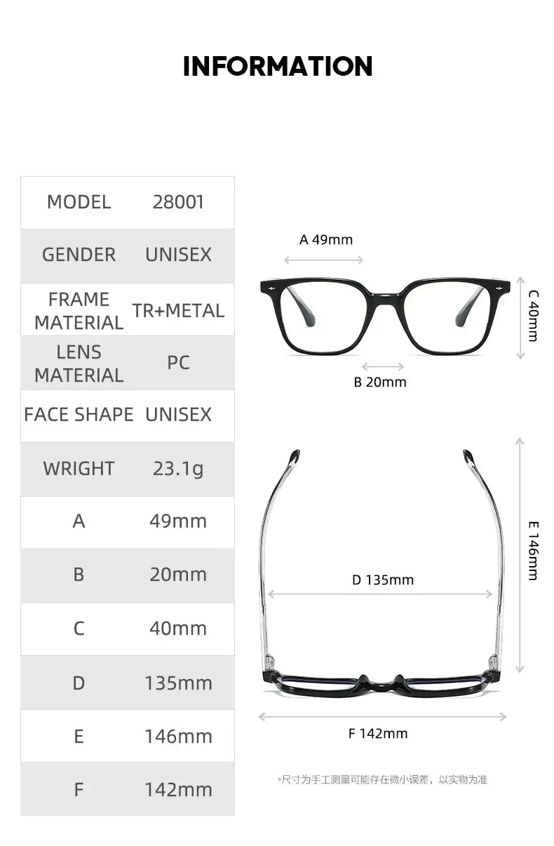 Kocolior 280010 Unisex Full Rim Oval Square Tr 90 Alloy Frames FuzWeb
