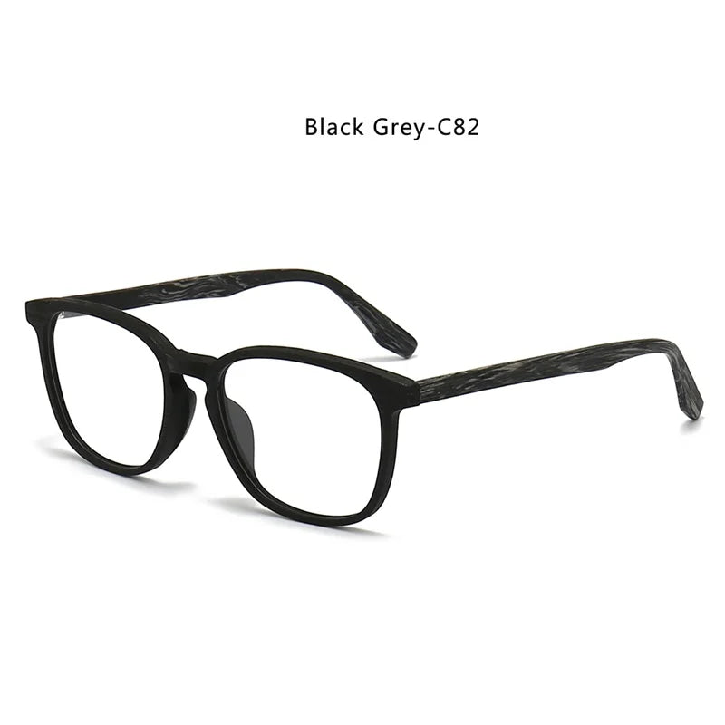 Hdcrafter Unisex Full Rim Square Oval Bamboo Wood Eyeglasses 48083 Full Rim Hdcrafter Eyeglasses Black-Grey-C82