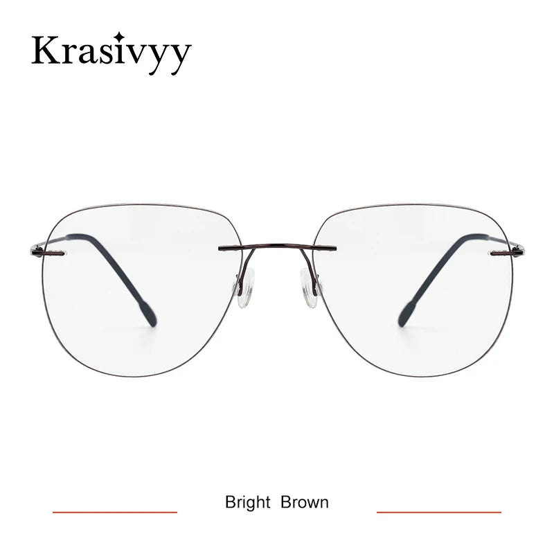 Krasivyy Women's Rimless Flat Top Oval Titanium  Eyeglasses 44154 Rimless Krasivyy Bright Brown  