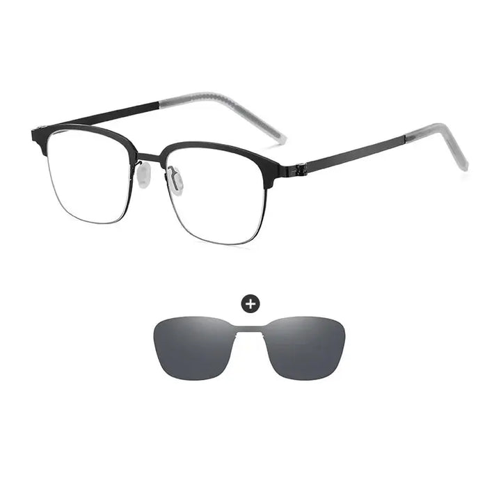 Gmei 790377 Unisex Full Rim Square Steel Frames Clip On Sunglasses FuzWeb