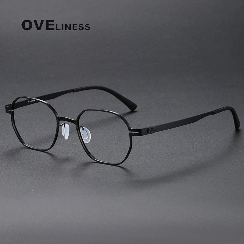 Oveliness Unisex Full Rim Polygon Titanium Eyeglasses 80993 Full Rim Oveliness black  