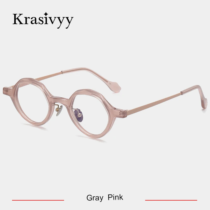 Krasivyy Unisex Full Rim Oval Titanium Acetate Eyeglasses 96071 Full Rim Krasivyy Gray Pink