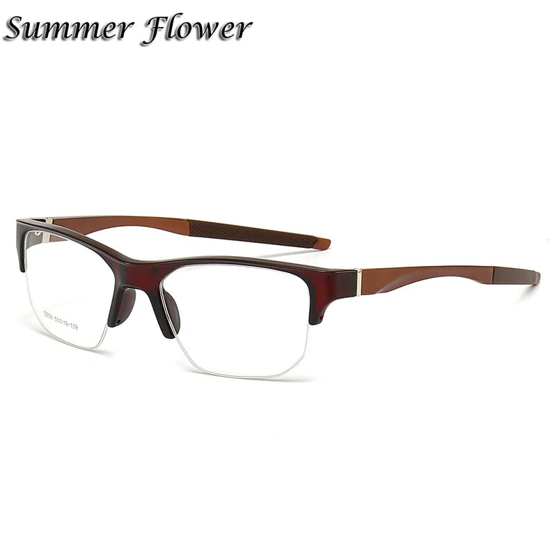 Summer Flower Men's Semi Rim Square Tr 90 Aluminum Sport Eyeglasses