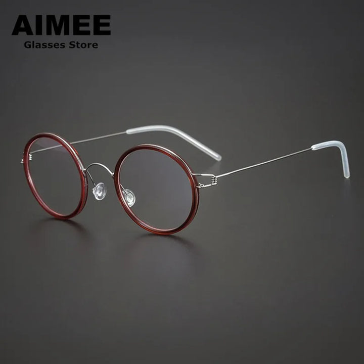 Aimee Unisex Full Rim Round Screwless Titanium Acetate Eyeglasses 13822 Full Rim Aimee Red  