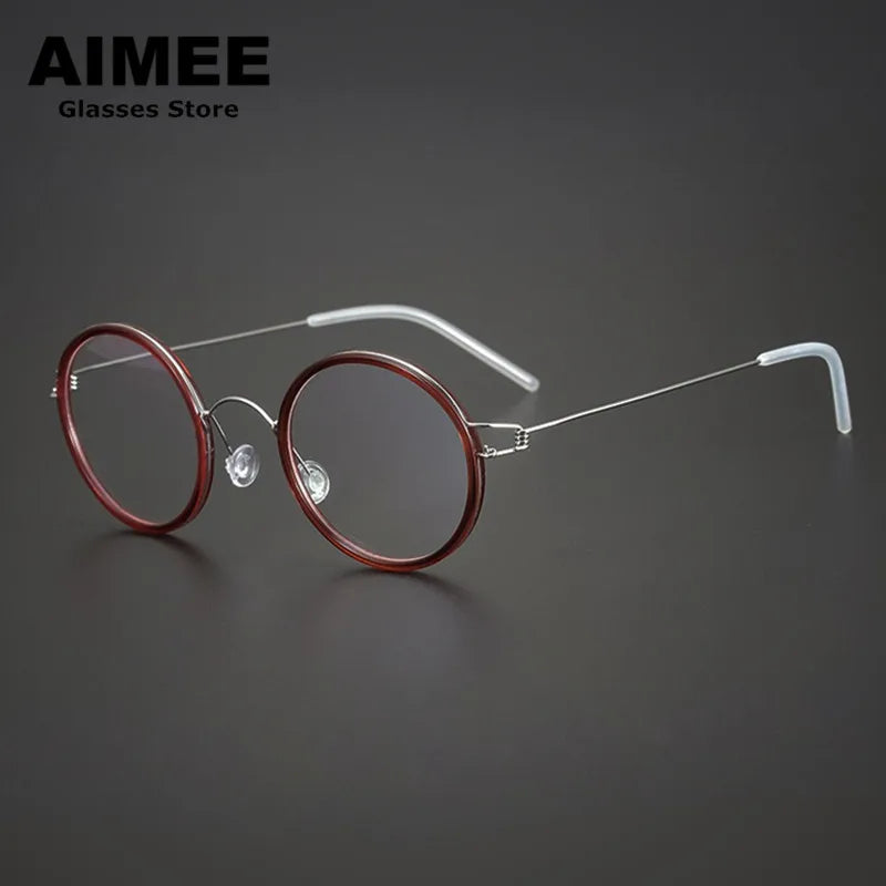Aimee Women's Full Rim Round Acetate Titanium Eyeglasses 47145