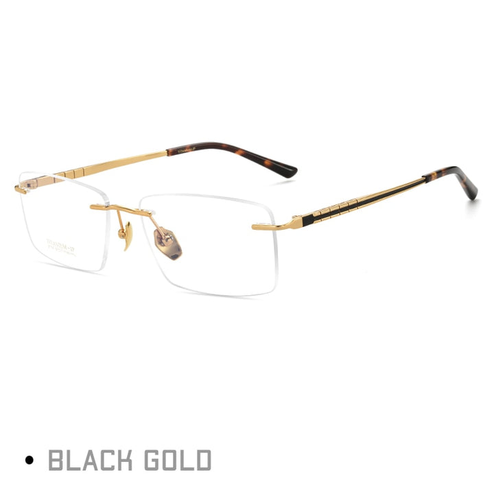 Gmei Men's Rimless Rectangle Titanium Eyeglasses 91104 Rimless Gmei Optical Gold  