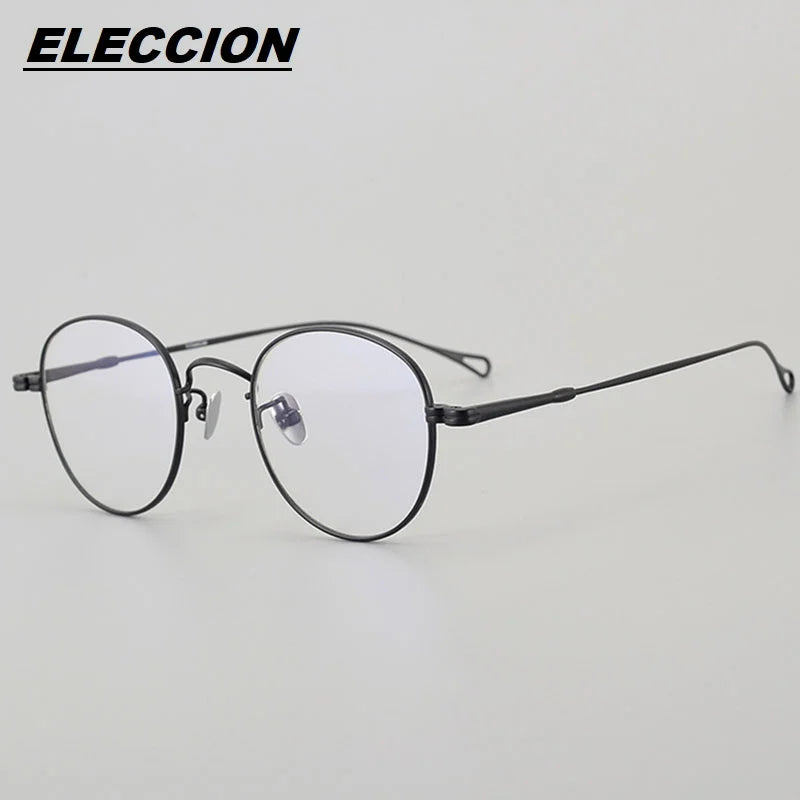 Eleccion Unisex Full Rim Oval Round Titanium Eyeglasses 44303 Full Rim Eleccion Black CHINA