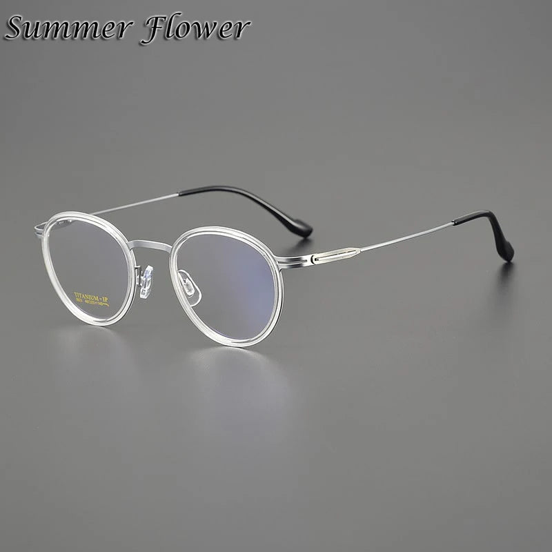 Summer Flower Women's Full Rim Round Acetate Titanium Eyeglasses 99237
