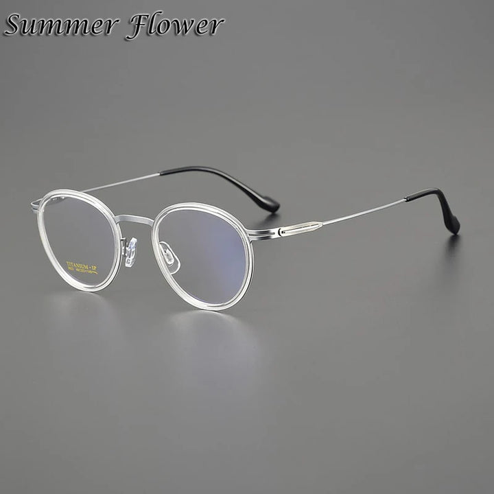 Summer Flower Women's Full Rim Round Acetate Titanium Eyeglasses 99237