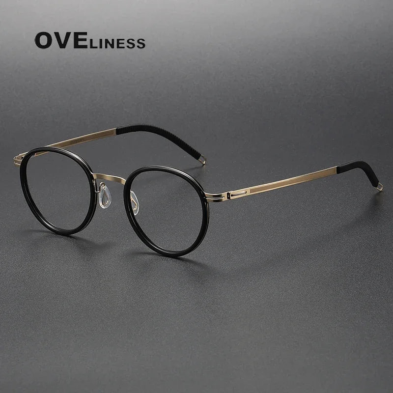 Oveliness Unisex Full Rim Round Acetate Titanium Eyeglasses O8202317 Full Rim Oveliness black gold  