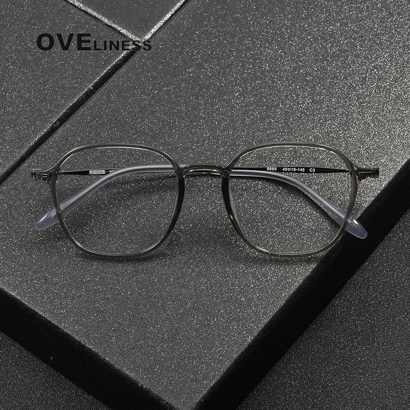 Oveliness Unisex Full Rim Square Oval Acetate Titanium Eyeglasses 8665 Full Rim Oveliness   