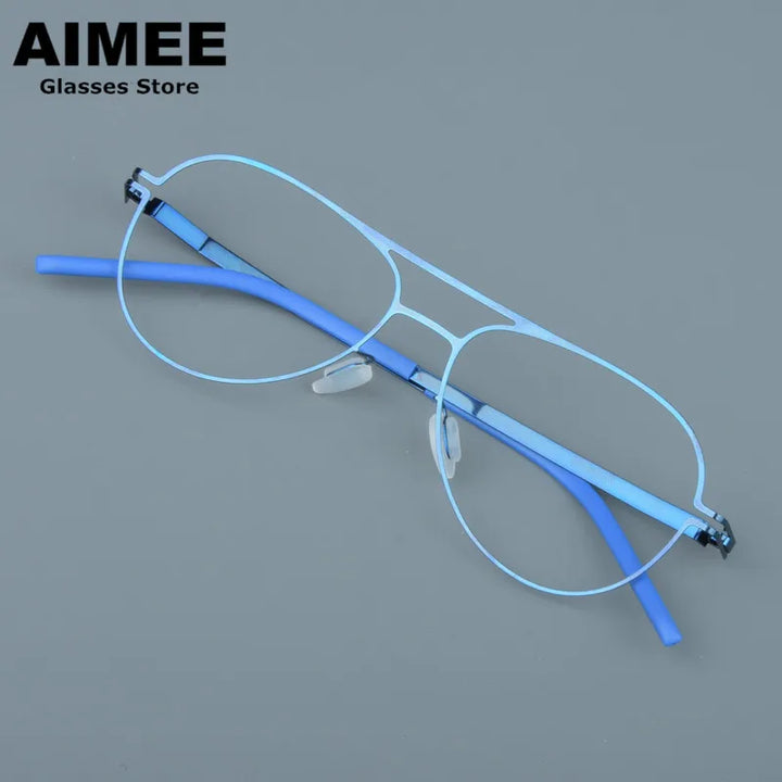 Aimee Unisex Full Rim Oval Double Bridge Steel Eyeglasses 14052 Full Rim Aimee Blue  