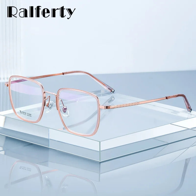 Ralferty Unisex Full Rim Polygon Square Titanium Acetate Eyeglasses 92318 Full Rim Ralferty