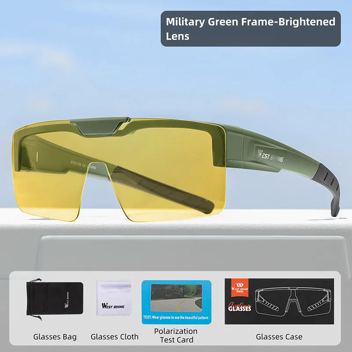 West Biking Unisex Semi Rim Square Flip Up Over Frame Polycarbonate Sunglasses 950703