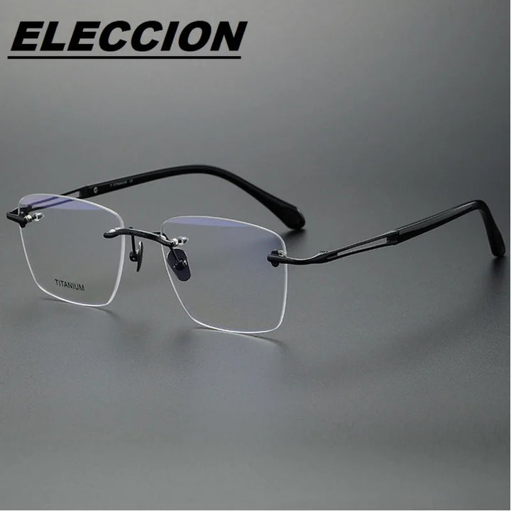 Eleccion Unisex Rimless Square Titanium Eyeglasses 80958