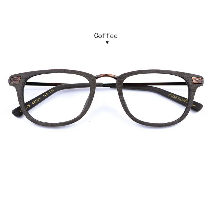 Hdcrafter Unisex Full Rim Square Acetate Titanium Eyeglasses 7029 Full Rim Hdcrafter Eyeglasses Coffee  