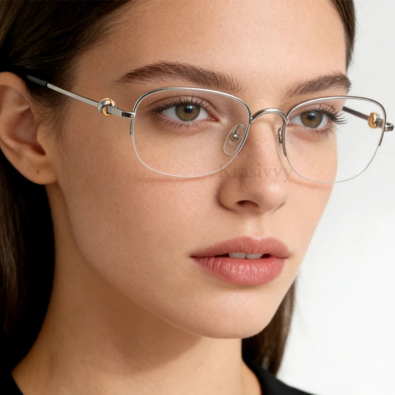 Krasivyy Women's Semi Rim Oval Titanium Prescription Eyeglasses KR0374