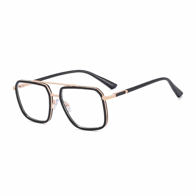 Ralferty Women's Full Rim Square Double Bridge Alloy Acetate Eyeglasses R821 Full Rim Ralferty C1 Shiny Black CHINA 