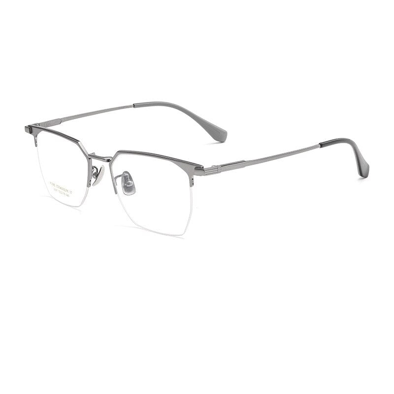 Yimaruili Men's Semi Rim Square Titanium Eyeglasses 2097p Semi Rim Yimaruili Eyeglasses Gun  