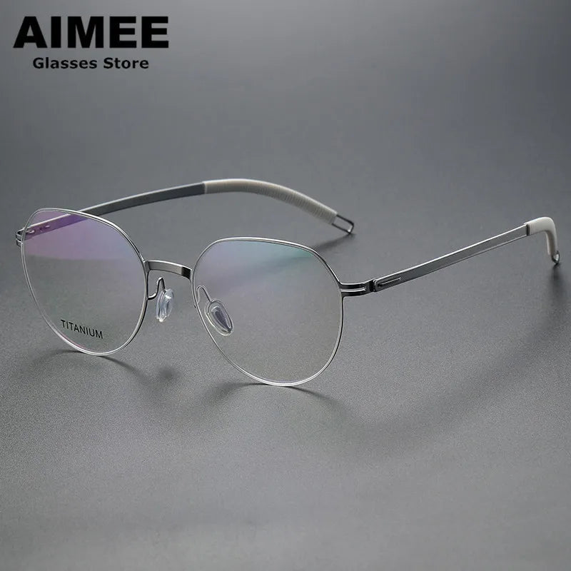 Aimee Unisex Full Rim Flat Top Round Titanium Acetate Eyeglasses 49819 Full Rim Aimee Silver  