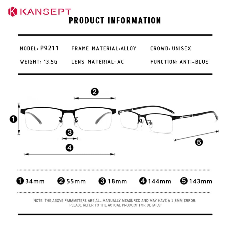 Kansept Unisex Full Rim Square Al-Mg-Titanium Reading Glasses 619211