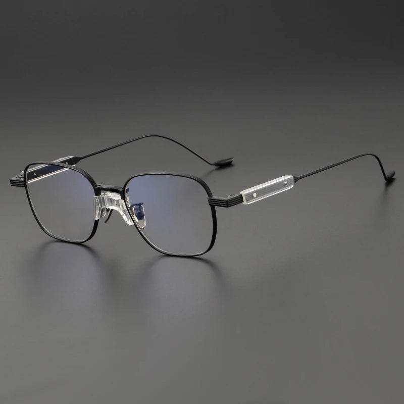 Muzz Unisex Full Rim Square Titanium Eyeglasses 10077 Full Rim Muzz BLACK  