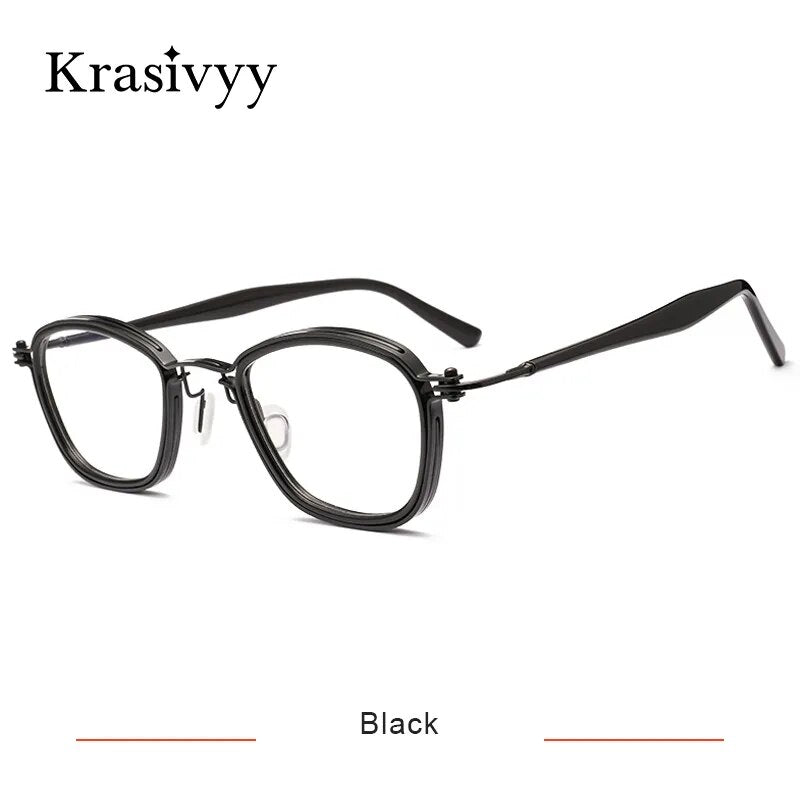 Krasivyy Men's Full Rim Oval Titanium Acetate Eyeglasses Kr5861 Full Rim Krasivyy Black CN 