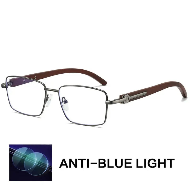 Gatenac Unisex Full Rim Square Titanium Wood Temple Eyeglasses 794006 Gatenac