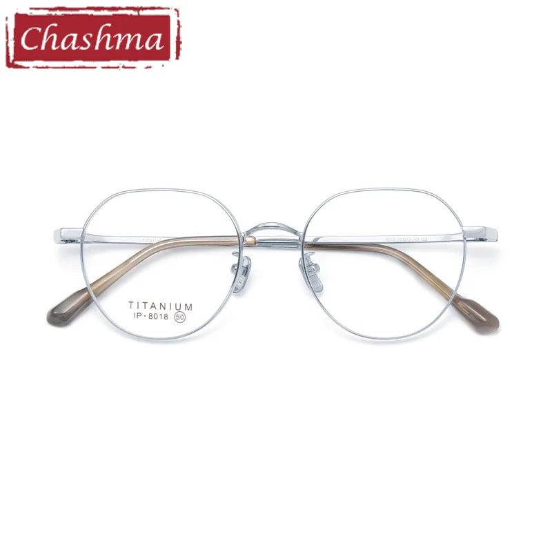 Chashma Ottica Unisex Full Rim Flat Top Round Titanium Eyeglasses 8018 Full Rim Chashma Ottica Silver  