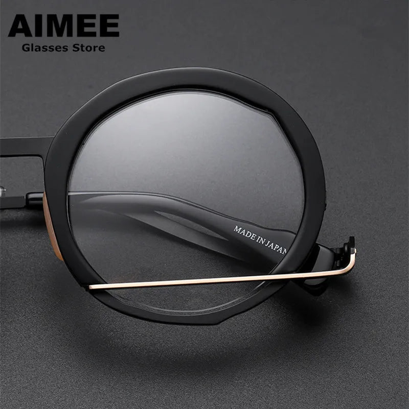 Aimee Unisex Full Rim Irregular Round Acetate Titanium Eyeglasses 1334 Full Rim Aimee   