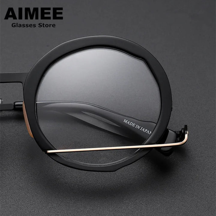 Aimee Unisex Full Rim Irregular Round Acetate Titanium Eyeglasses 1334 Full Rim Aimee   