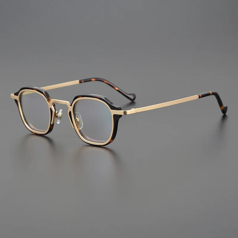 Hewei Unisex Full Rim Round Acetate Titanium Eyeglasses 1314157 Full Rim Hewei tortoise gold  